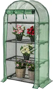 Portable 4 Tier Curved Greenhouse - Compact Plant House with 4 Shelves & Weatherproof PE Cover