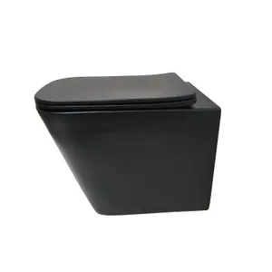 Top Ceramics Black Square Wall Hung Rimless Toilet with Soft Close Seat and 1.12m Cistern Frame