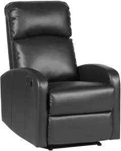 EVRE Recliner Faux Leather Arm Chair with Adjustable Leg Rest and Reclining Functions - Black Comfy Chair For Living Room