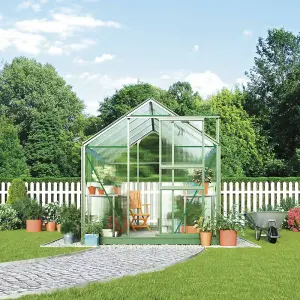 Polycarbonate Greenhouse Large Walk-in Garden Growhouse, Sliding Door & Twin Wall Panels with Steel Base 6x8 (Standard Green)