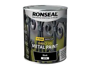 Ronseal 39196 Direct to Metal Paint Black Satin 750ml RSLDTMBS750