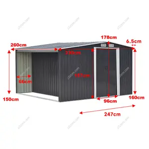 260 D Heavy-Duty Steel Utility Outdoor Garden Shed with Log Store, 8.4 x 8.5 ft, Black