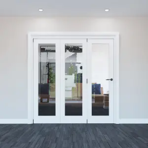 Geom 1 Lite Clear Glazed Pre-painted White Softwood Internal Bi-fold Door set, (H)2060mm (W)1904mm