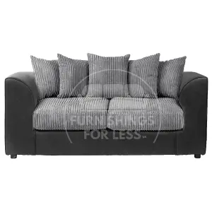 Luxor Jumbo Cord 3 + 2 + 1 Fabric 3 Piece Sofa Suite - Scatter Back Black and Grey