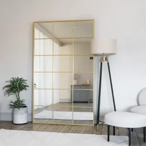 Jobu home - Kyo - Full Length Gold Metal Rectangle Lattice Window Mirror - 200cm x 120cm