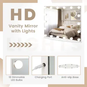 Costway Hollywood Vanity Makeup Mirror w/ Dimmable LED Lights Tabletop & Wall Mounted 65 x 52 cm