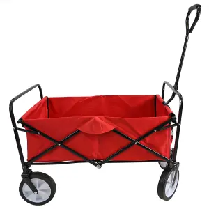 Red Festival Wagon Garden Cart Trolley Folding Multi-Purpose Big Wheels Holds 70kg