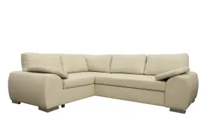 NEW CORNER SOFA BED WITH STORAGE ENZO LEFT CREAM FAUX LEATHER