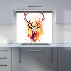 Watercolour Stag Face Premium Glass Kitchen Splashback W600mm x H750mm