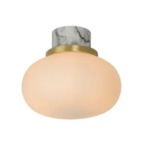 Lucide Lorena Cottage Flush Ceiling Light Bathroom 23cm - 1xE27 - IP44 - Opal