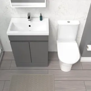 Nes Home 600mm Steel Grey Basin Vanity Unit & Rimless Close Coupled Toilet