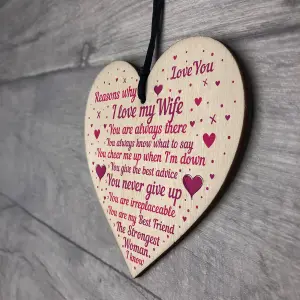 Red Ocean Wooden Heart Valentines Day Gift For Wife Reasons Why I Love You Keepsake Plaque Anniversary Romantic Gifts