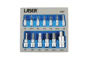 Laser Tools 7497 13pc Security Hex Socket Bit Set 1/4"D, 3/8"D, 1/2"D