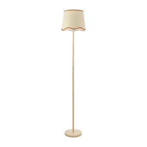 ValueLights Heather Light Wood Single Stem Floor Lamp with Scallop Rust Trim Tapered Shade