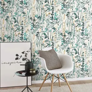 Erismann Casual Chic Cottage Leaf Meadow Wallpaper White Blue Grey 10258-18