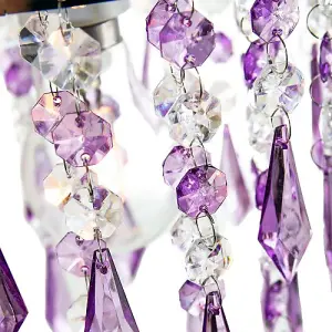 Modern Waterfall Design Pendant Shade with Clear/Purple Acrylic Drops and Beads