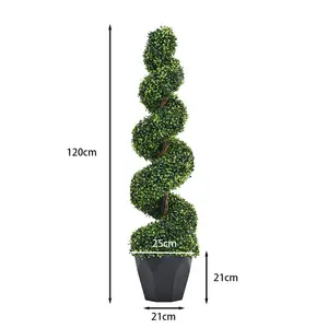 2 pcs Garden Decoration Artificial Spiral Topiary Plant Green Boxwood Tree