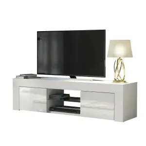 TV Unit 130cm Modern White with High Gloss Doors - Creative Furniture