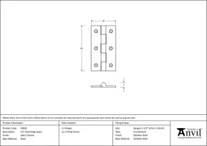 From The Anvil Satin Chrome 2.5 Inch Butt Hinge (pair)