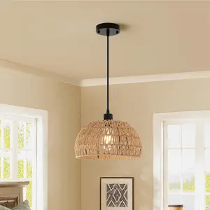 Garwarm  Farmhouse Rattan Semi Flush Mount Ceiling Light