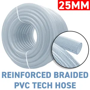 Clear PVC Braided Hose,Food Grade/Oil/Water/Fuel Reinforced Pipe,Tube 25mm internal,32mm external (3m)