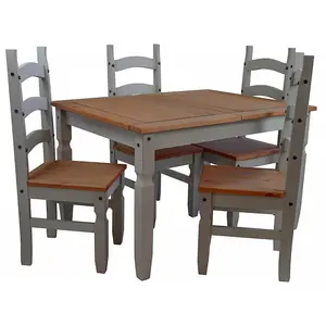 Mercers Furniture Corona Grey Wax 4'0" Dining Table & 4 Chairs Set Solid Pine with Mexican Styling