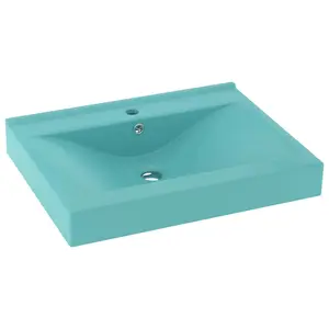 Belfry Bathroom Grenkie 600mm L x 460mm W Ceramic Rectangular Sink with Overflow Light Green