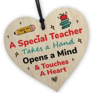 Red Ocean Handmade Wooden Hanging Heart Plaque Gift for Special Teacher - Thank You Keepsake Gift For Teacher