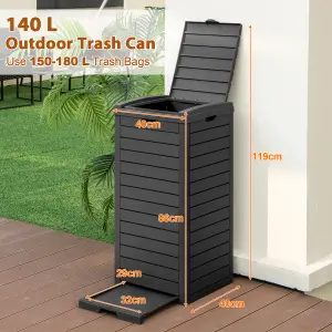 Costway Outdoor Trash Waste Bin 140 L Large Trash Bin with Lid & Pull-out Liquid Tray