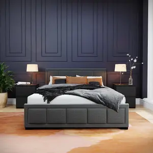 Vida Designs Vanita Double Fabric Bed, Dark Grey