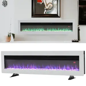 White Electric Fire Wall Mounted or Inset Fireplace 9 Flame Colors with Freestanding Leg 60 Inch