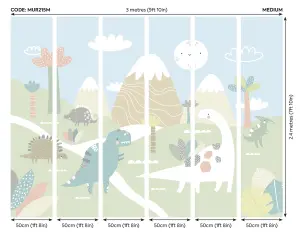 Origin Murals Children's Dinosaur Land Pale Green Matt Smooth Paste the Wall 300cm wide x 240cm high