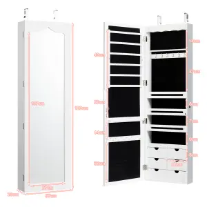 Costway Jewelry Cabinet 5 LED Lights  Wall/Door Mounted Jewelry Armoire w/ Mirror