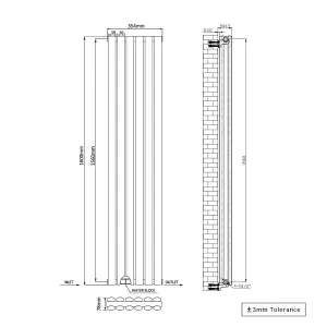 Right Radiators 1600x354mm Vertical Double Oval Column Designer Radiator Anthracite