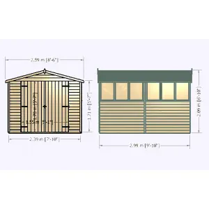 Overlap 10 x 8 Feet Dip Treated Apex Shed Double Door with Windows