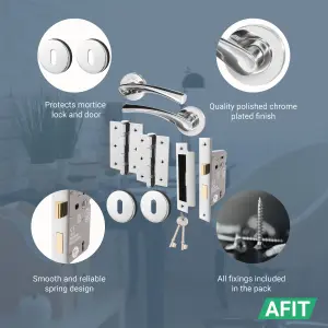 AFIT Chrome Key Lock Door Handle Set, Handles, Sash Lock, Hinges 76mm & 2 Escutcheons - Novi Range