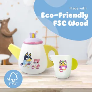 Bluey Wooden Tea Party Set 18 Piece Pretend Play Set FSC Certified Eco-Friendly Toy for Kids Aged 3+