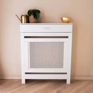 White Radiator Cover With Storage Draw - Small