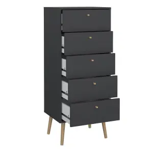 Cumbria Narrow Chest with 5 Drawers (Black)