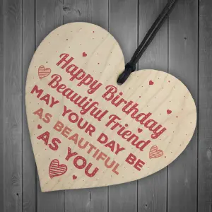 Red Ocean Handmade Happy Birthday Friendship Sign Best Friend Plaque Wooden Heart Keepsake Gift