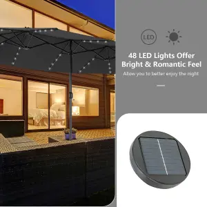 Costway 4.5m Double-Sided Patio Parasol with Stand Outdoor Twin Market Umbrella w/ Solar LED Lights