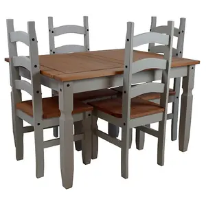 Mercers Furniture Corona Grey Wax 4'0" Dining Table & 4 Chairs Set Solid Pine with Mexican Styling