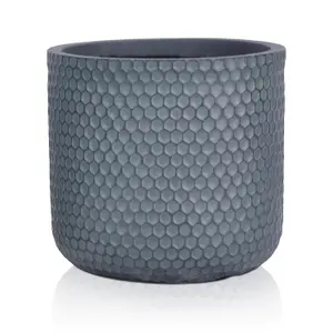 IDEALIST 25cm Small Round Planter, Honeycomb Slate Grey Reinforced Stone Cylinder Outdoor Plant Pot D25 H23 cm, 11L