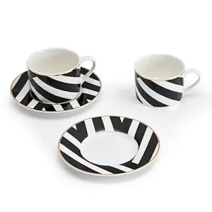 Mikasa Luxe Deco Geometric Stripe Set of 2 200ml Teacups & Saucers