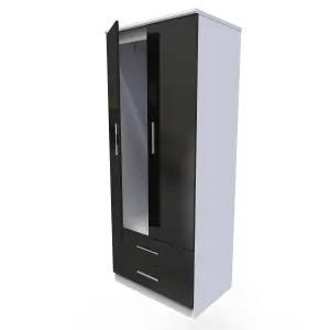 Harrow 2 Door 2 Drawer Wardrobe in Black Gloss & White (Ready Assembled)