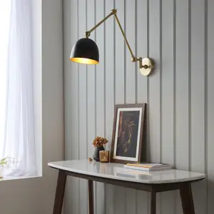 Wall Light - Antique Solid Brass & Matt Black - 10W LED E27 - Dimmable - e10392