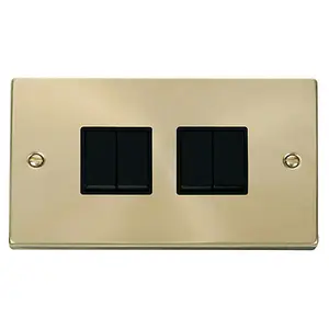 Satin / Brushed Brass 10A 4 Gang 2 Way Light Switch - Black Trim - SE Home