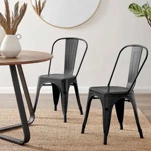 Furniturebox Set of 2 Black Colton Tolix Style Stackable Industrial Metal Dining Chair