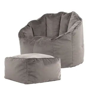 icon Sirena Scallop Chair Bean Bag and Footstool Charcoal Grey Velvet Bean Bags