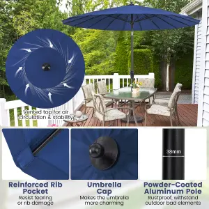 Costway 2.6 M Round Patio Sun Umbrella Outdoor Large Pulley Lift Market Umbrella